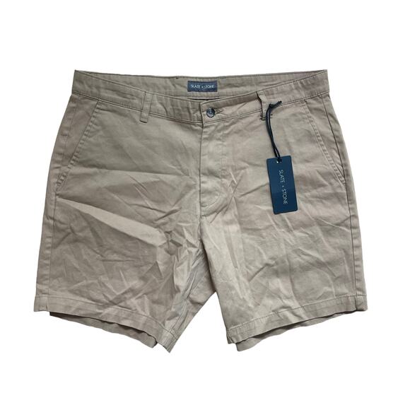 Slate & Stone NWT Men’s Khaki Chino 7'' Shorts Size 36 Twill Pockets Flat Front - Picture 1 of 6